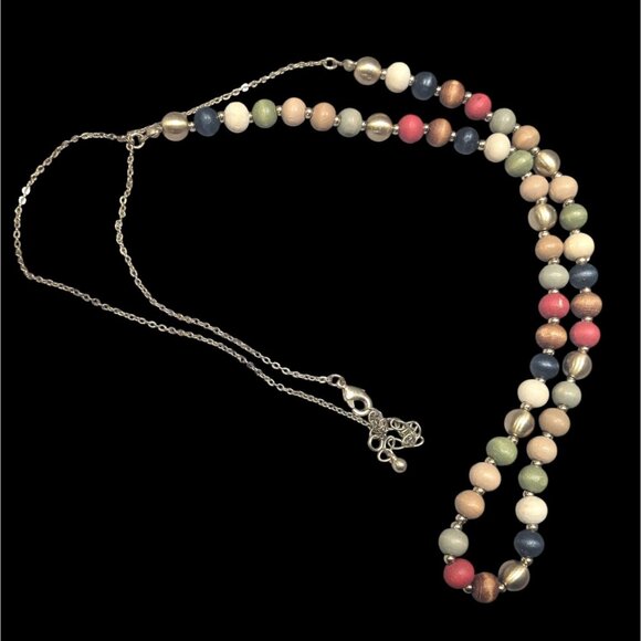 Casual Rainbow Painted Wood Beaded Necklace - Picture 1 of 5